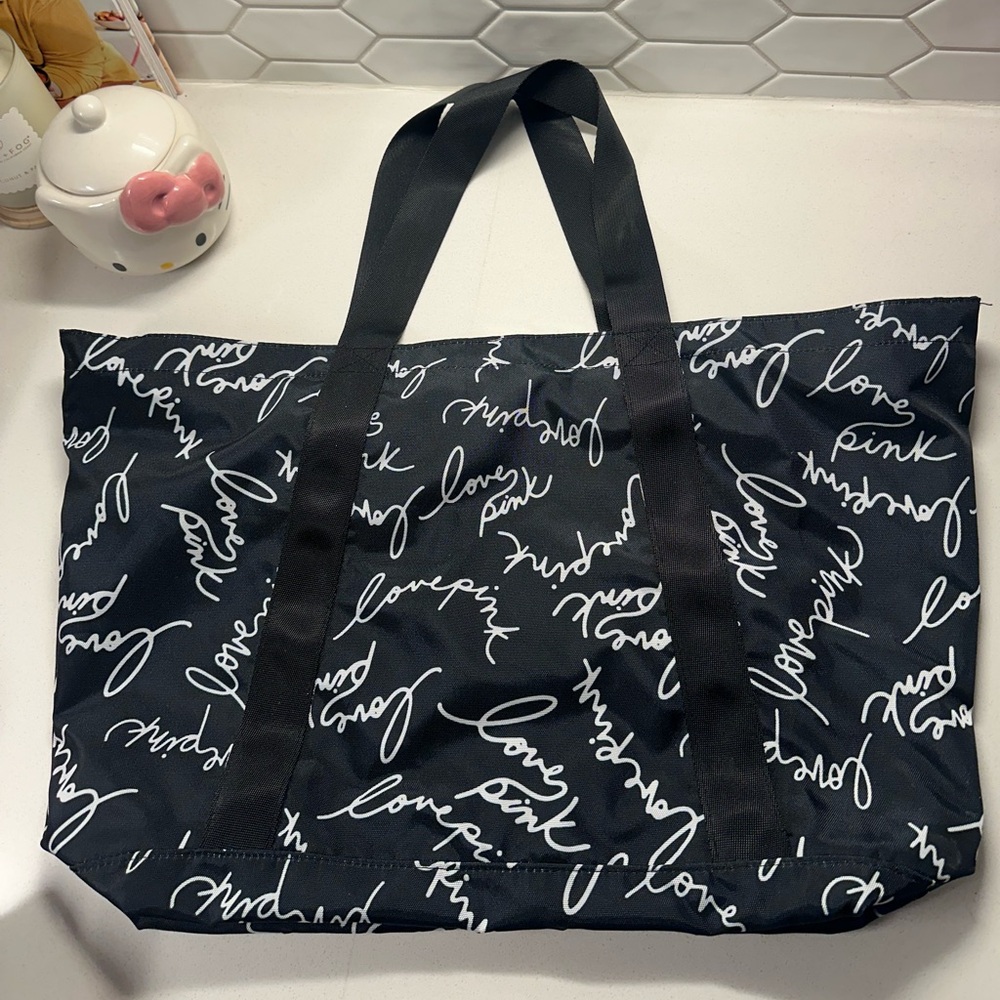 VS Love Pink Black Tote Bag